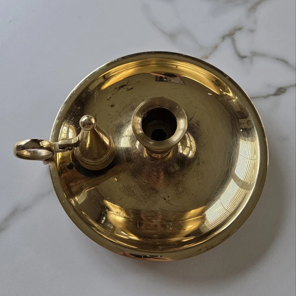 Baldwin Brass Chamberstick Candle Holder with‎ Snuffer Finger Loop Made in USA